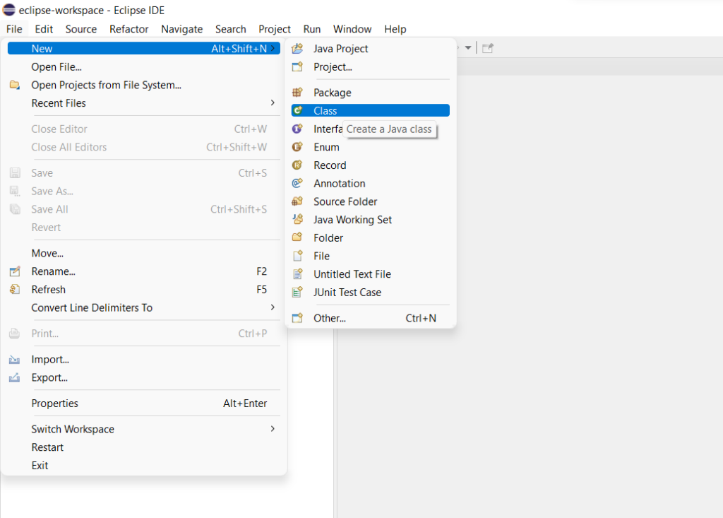 Image 12: Creating a java class in eclipse
