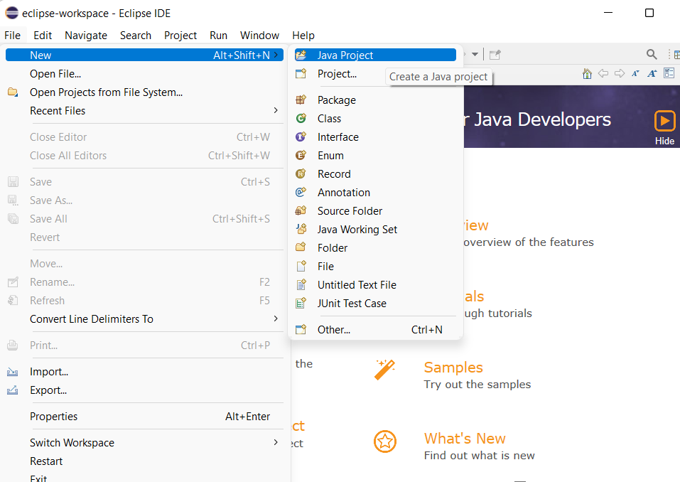 Image 10: creating new java project in eclipse