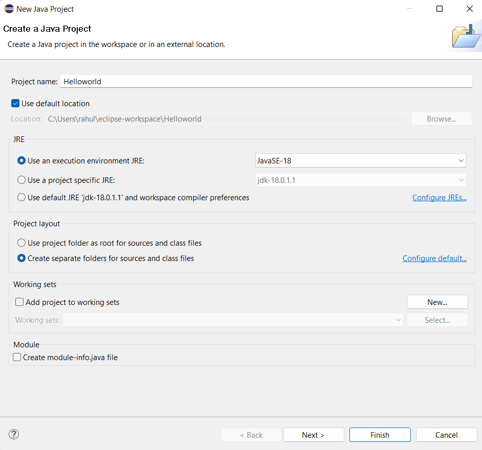 Image 11: Give a name for your java project in eclipse
