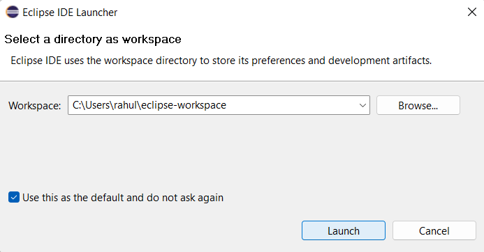 Image 9: selecting a directory to use as eclipse workspace