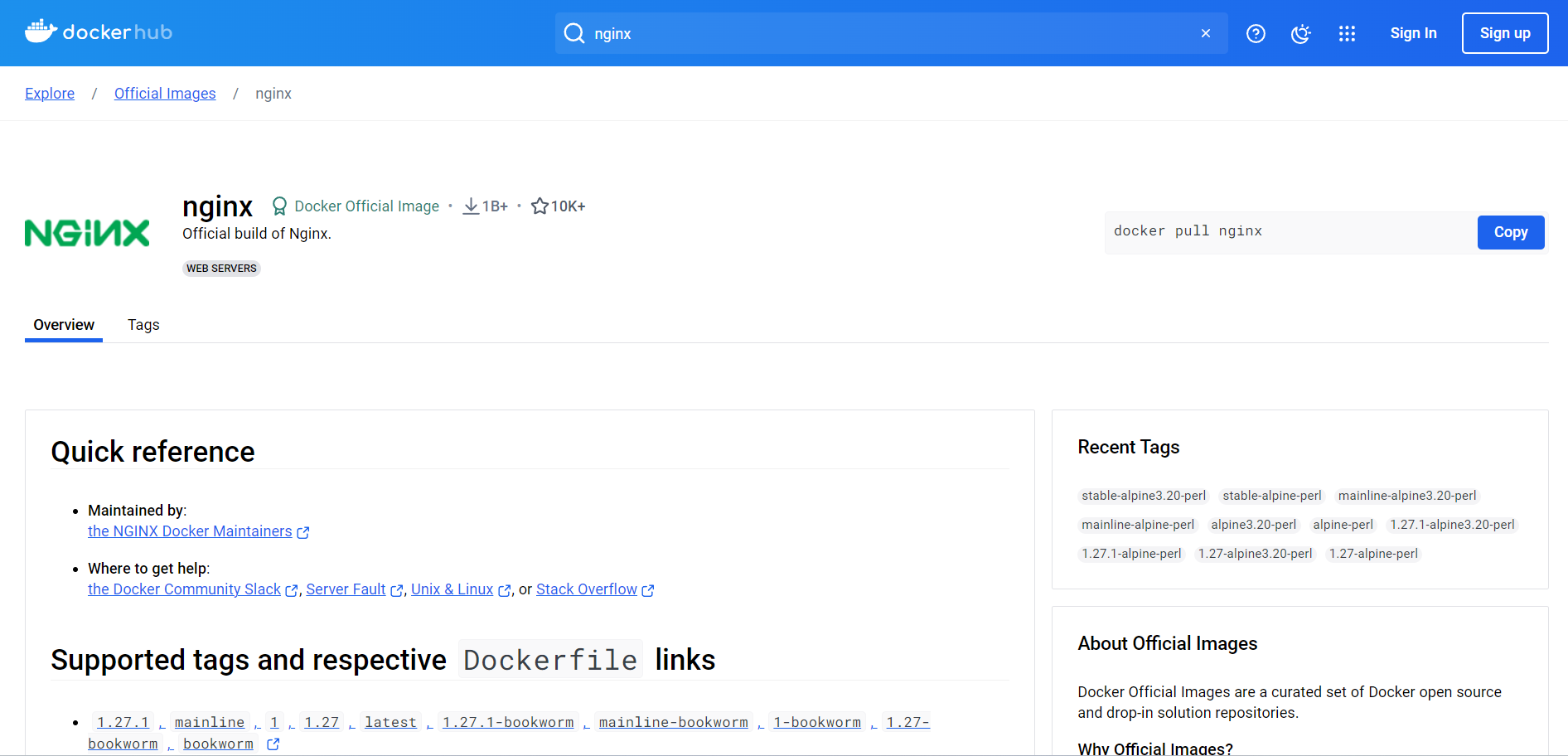 Search for nginx in dockerhub